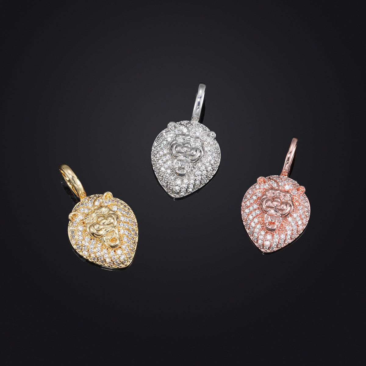 Lion Head Pendant Necklace, Hip Hop Chain, Zircon Accent, Unisex Statement Jewelry product image