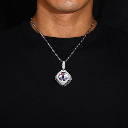 Custom Photo Iced Out Geometric Pendant Necklace with Rope Chain