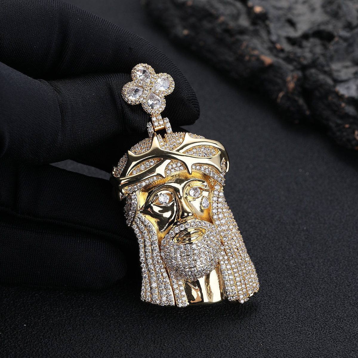 Rhinestone Face Pendant Necklace, Hip Hop Rope Chain Jewelry product image