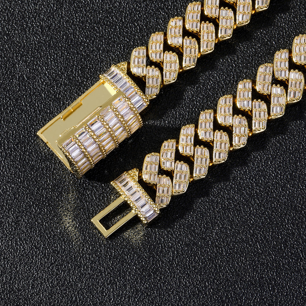 Hip Hop Diamond Shape Cuban Link Cubic Zirconia Bracelet for Men