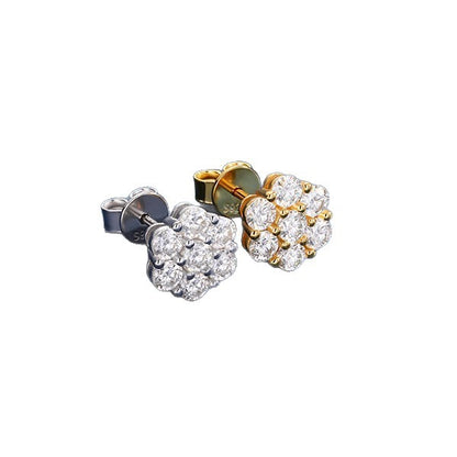 Gold Tone Moissanite Cluster Stud Earrings for Women and Men, Geometric Flower Style Sparkly Everyday Jewelry