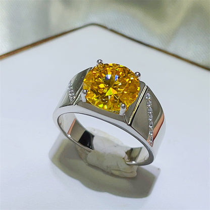 Men's Yellow Moissanite Ring 5 Carat & 10 Carat Wide Band Halo Style Ring