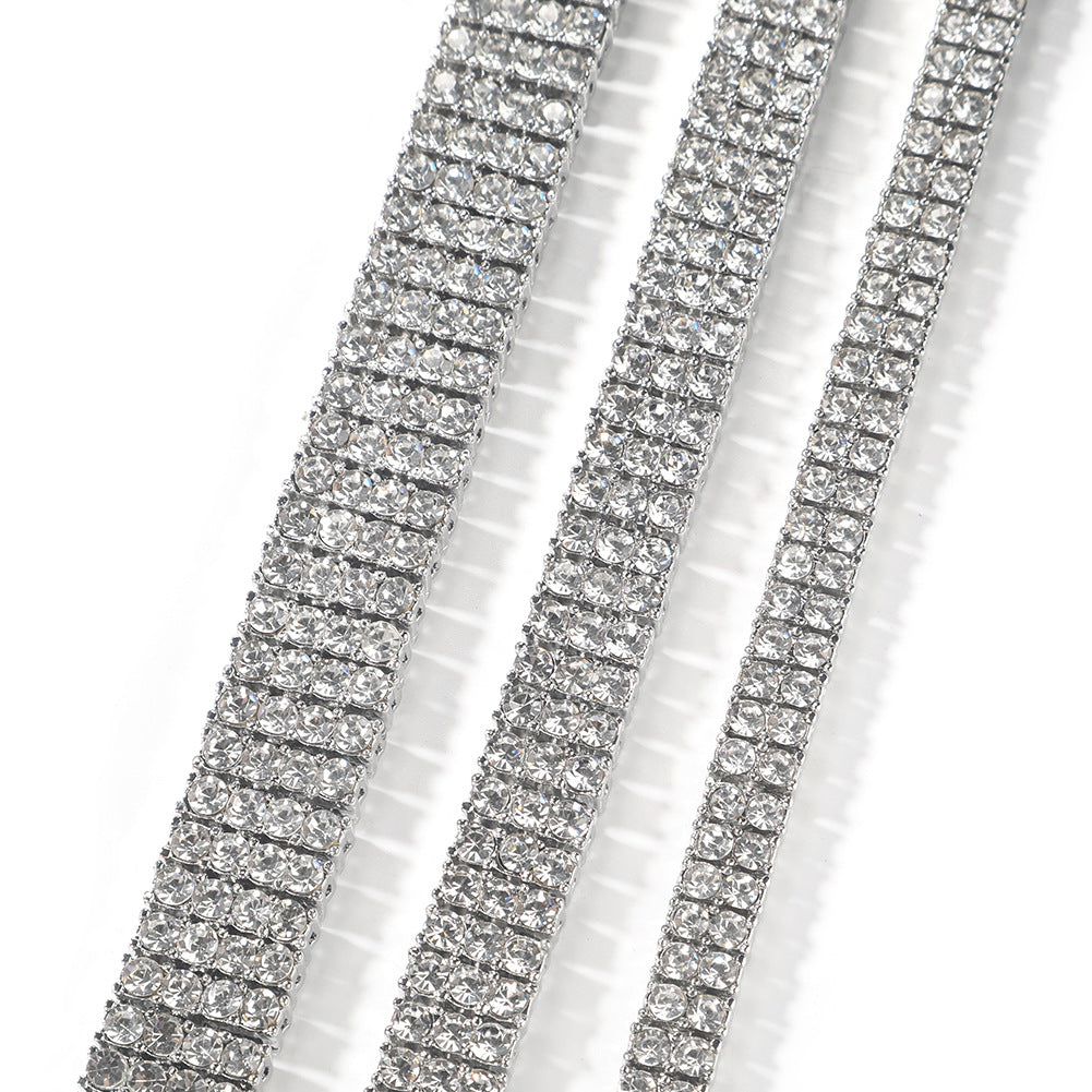 Men’s Iced Out Statement Chain Necklace with Diamond Look Stones, 2 Row 3 Row 4 Row Line Design Pendant Chain
