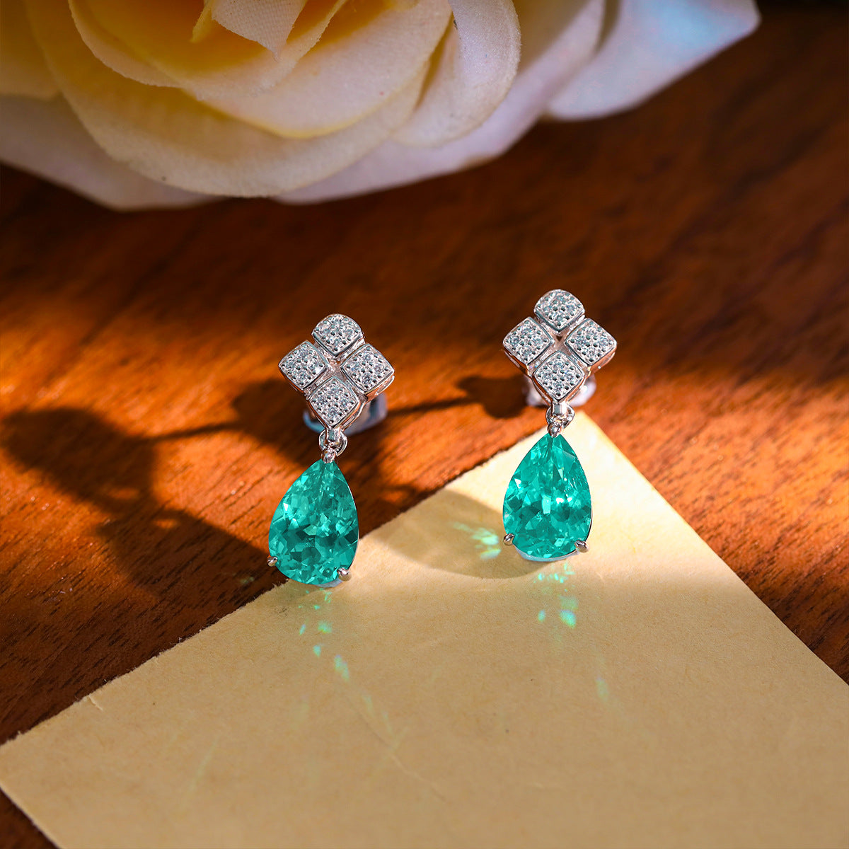 Blue Teardrop Pendant Necklace and Stud Earrings Set, Geometric Sparkle Jewelry product image
