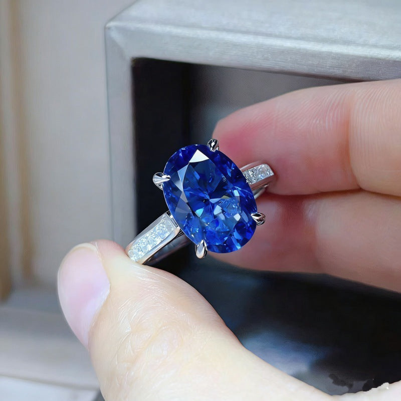 8 Carat Oval Moissanite Ring for Women, Geometric Halo Style Engagement Ring, Color Stone Statement Ring product image
