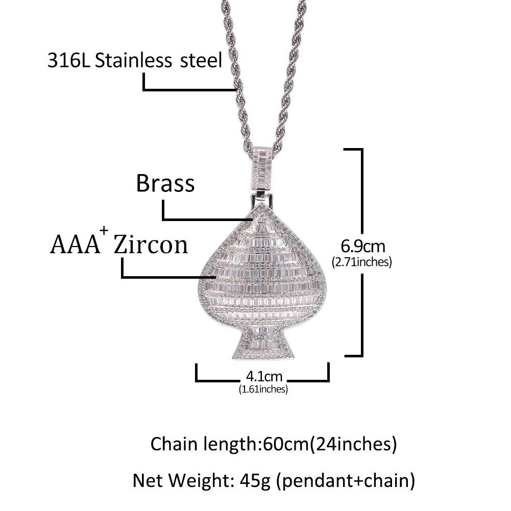 Unisex Iced Heart Pendant Necklace with Twisted Chain, Gold Plated or Silver Plated Cubic Zirconia Statement Jewelry