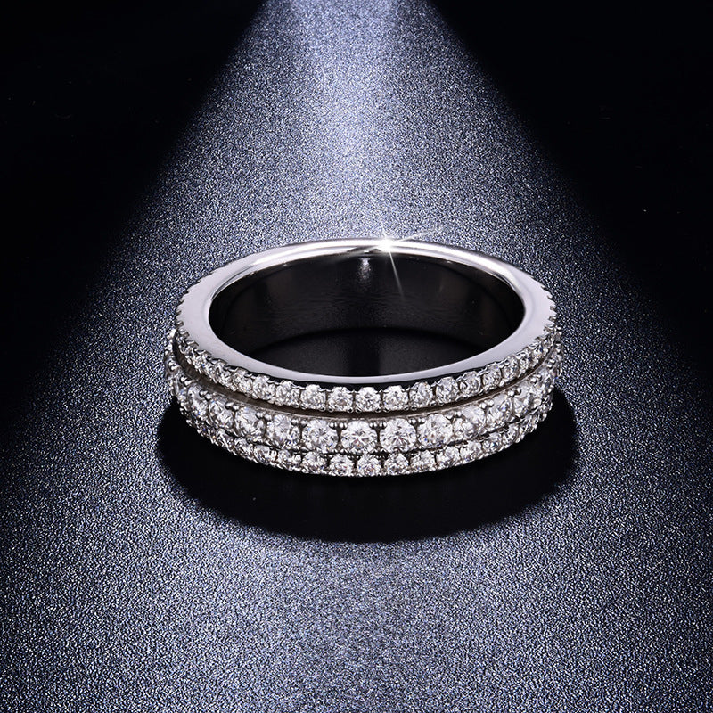 Moissanite Triple-Row Rotating Ring, S925 Silver 18K Gold Plated Unisex Band product image