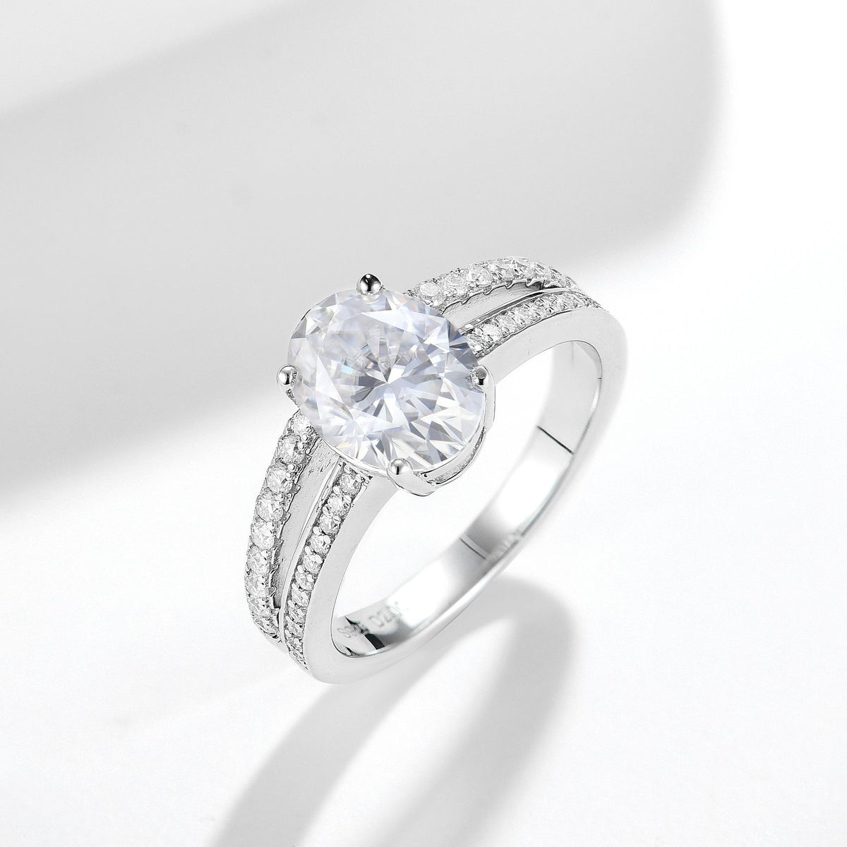 Oval Moissanite Double Band Engagement Ring, 2 Carat S925 Sterling Silver with 18K Gold Plating product image