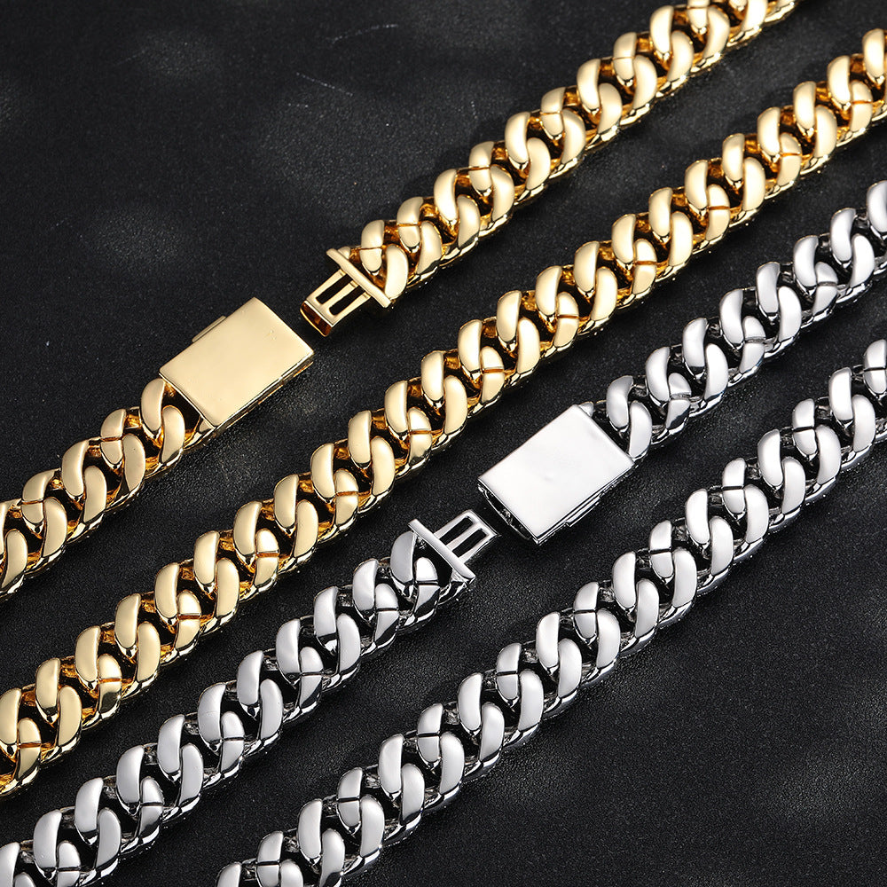 15MM Iced-Out Cuban Link Chain Bracelet & Necklace, Oval Zirconia Hip Hop Jewelry product image