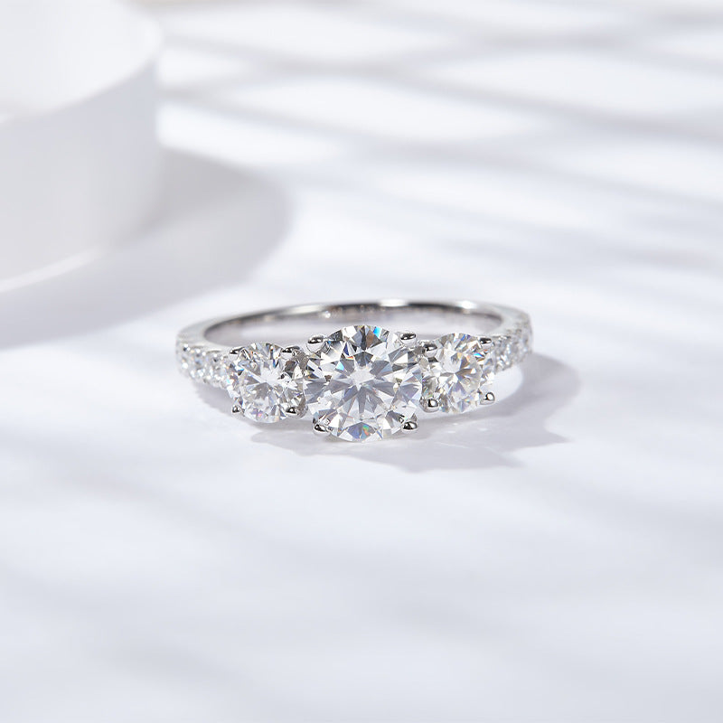 Three-Stone Moissanite Ring, 18K Gold-Finish Women’s Engagement Ring product image