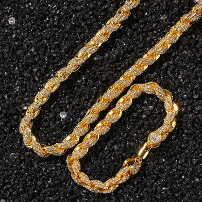 9mm Iced Out Twisted Rope Chain Necklace or Bracelet, Pendant-Compatible