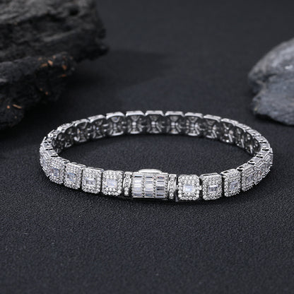 8mm Iced Cuban Link Chain Bracelet & Necklace, Geometric Cubic Zirconia, Unisex Hip Hop Jewelry