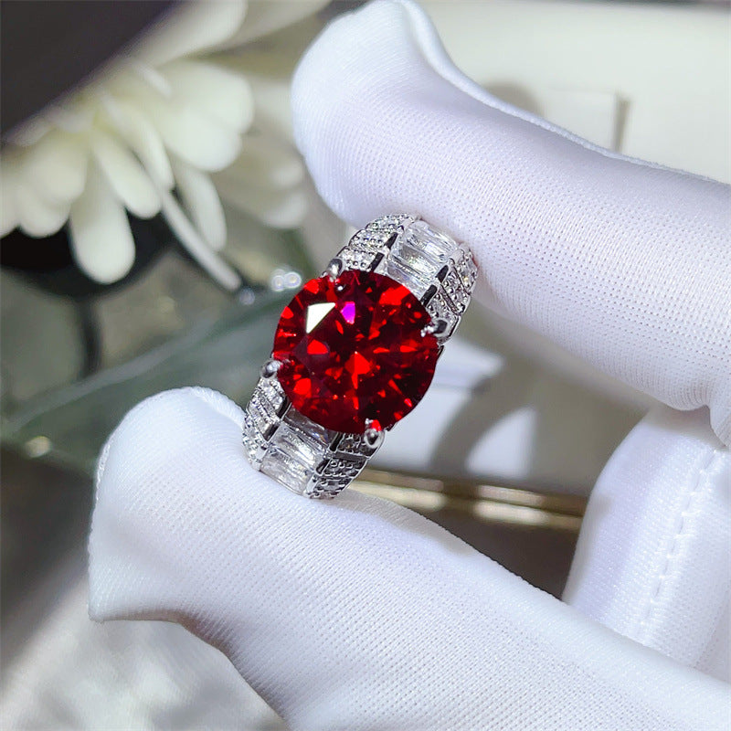 5 Carat Red Moissanite Halo Ring for Women, Geometric U-Shape Engagement Style Ring product image