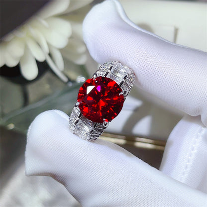 5 Carat Red Moissanite Halo Ring for Women, Geometric U-Shape Engagement Style Ring