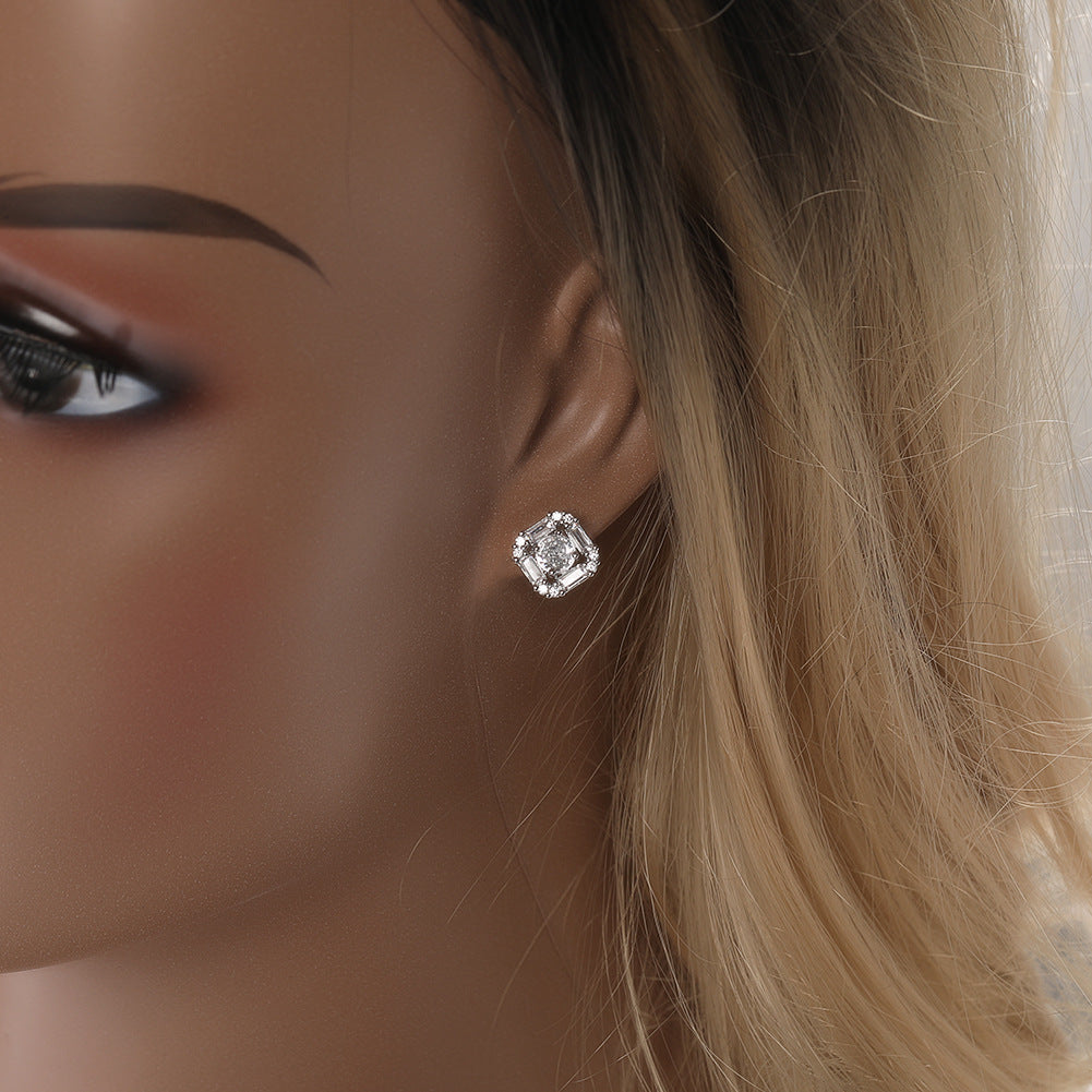 Geometric Cubic Zirconia Stud Earrings for Women in Gold or Silver Tone