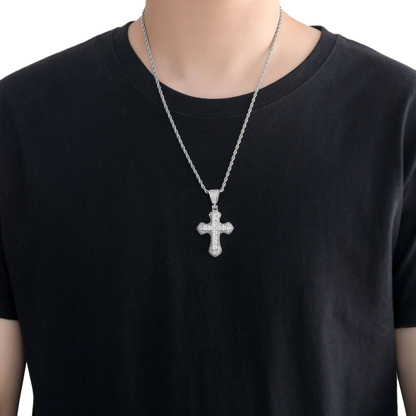 Hip Hop Geometric Round Cubic Zirconia Pendant Necklace for Men and Women