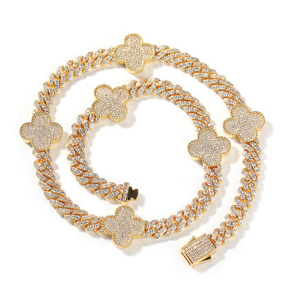 Minimalist Clover CZ Necklace Bracelet for Women, Gold Plated or Silver Plated Floral Chain Jewelry
