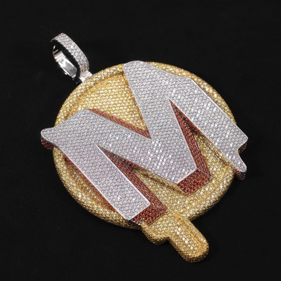 Iced Out Letter Pendant Necklace for Men and Women - Round Hip Hop Chain Pendant with Zircon and Moissanite Look product image