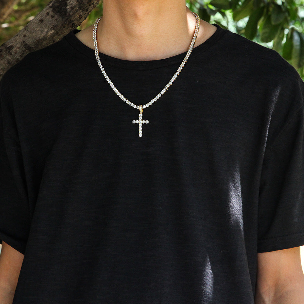Iced Out Cross Pendant Necklace for Men - Cubic Zirconia Copper Pendant with Gold or Silver Tone Chain product image