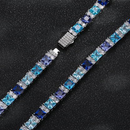 Colorful Square Stone Tennis Bracelet, Hip Hop Statement Bracelet, Unisex