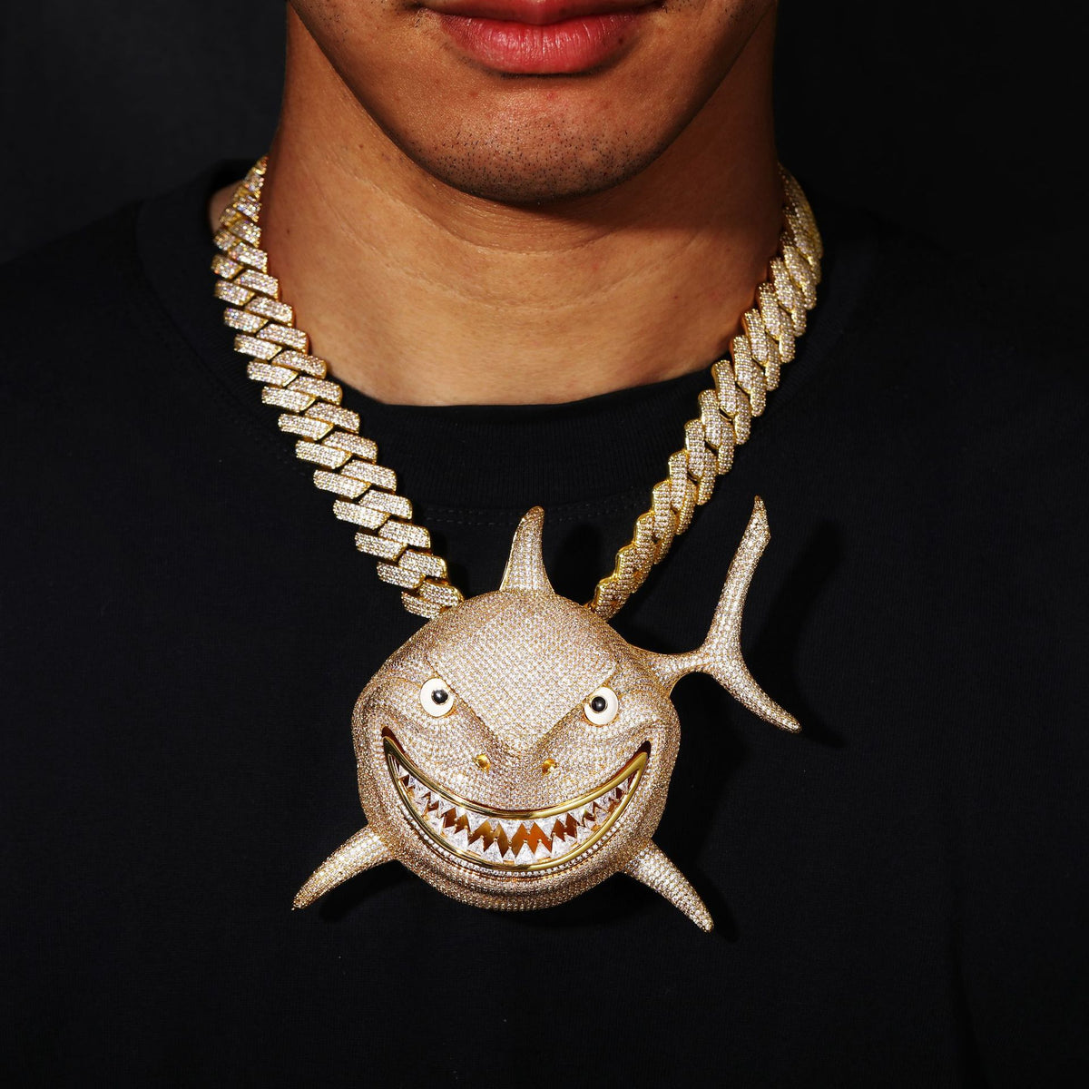 Iced Out Shark Pendant Necklace for Men with Stainless Steel Twist Chain product image