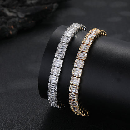 Unisex 8mm Iced Out Geometric Zirconia Link Chain Necklace & Bracelet