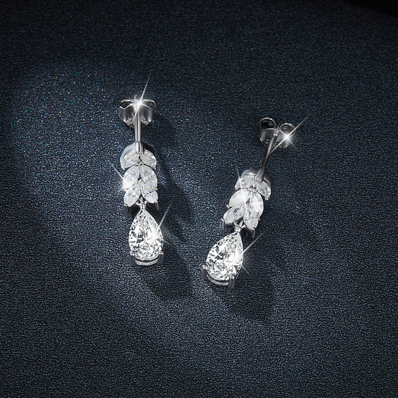 Moissanite Leaf Drop Stud Earrings, 925 Sterling Silver Teardrop Ear Jackets for Women, Sparkly Dangle Earrings for Everyday Wear and Gifts product image