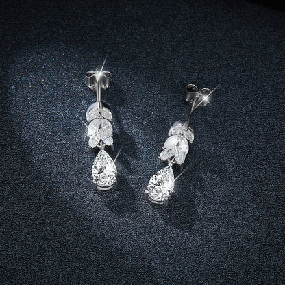 Moissanite Leaf Drop Stud Earrings, 925 Sterling Silver Teardrop Ear Jackets for Women, Sparkly Dangle Earrings for Everyday Wear and Gifts