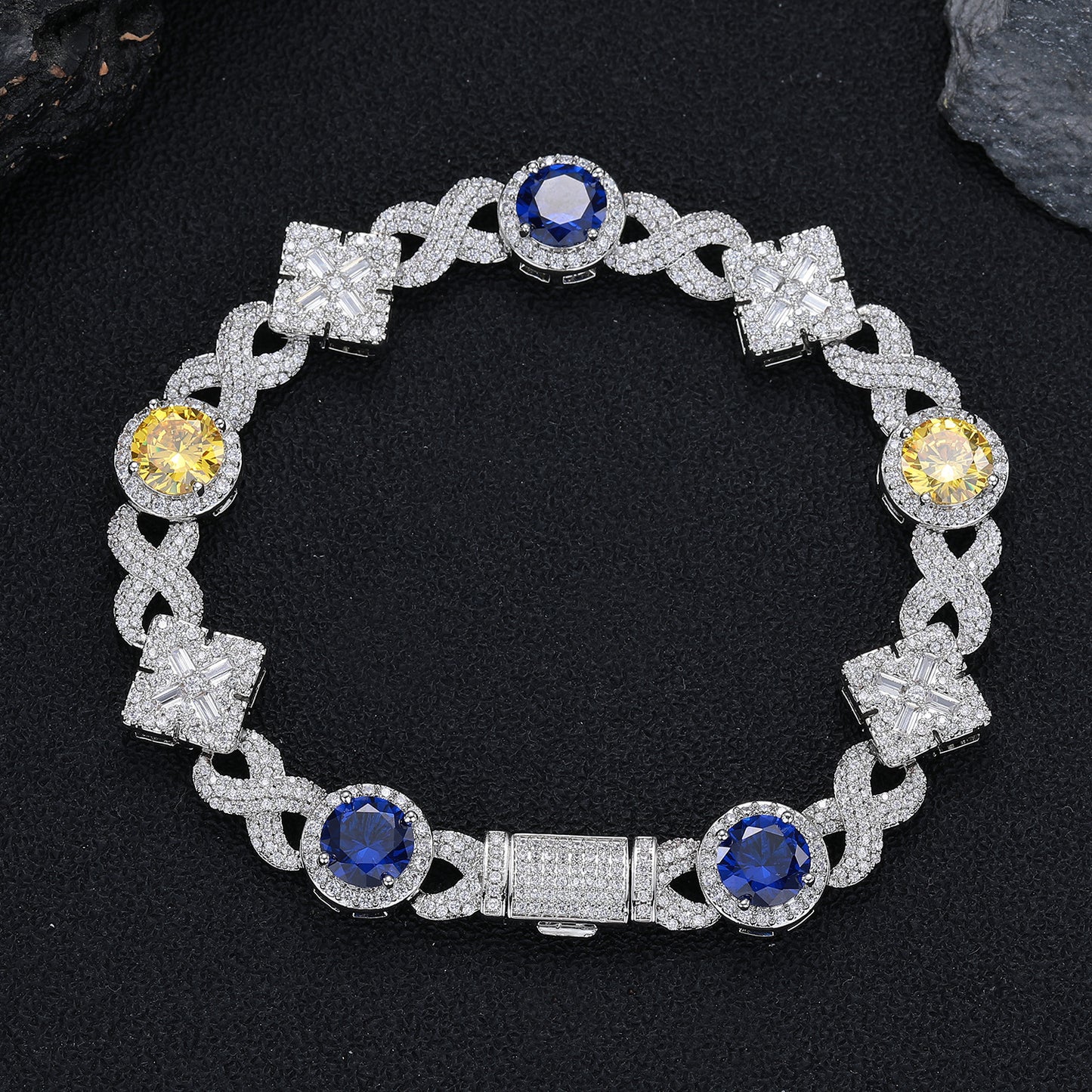 Unisex Geometric Zircon Square Pendant Link Chain Necklace Bracelet