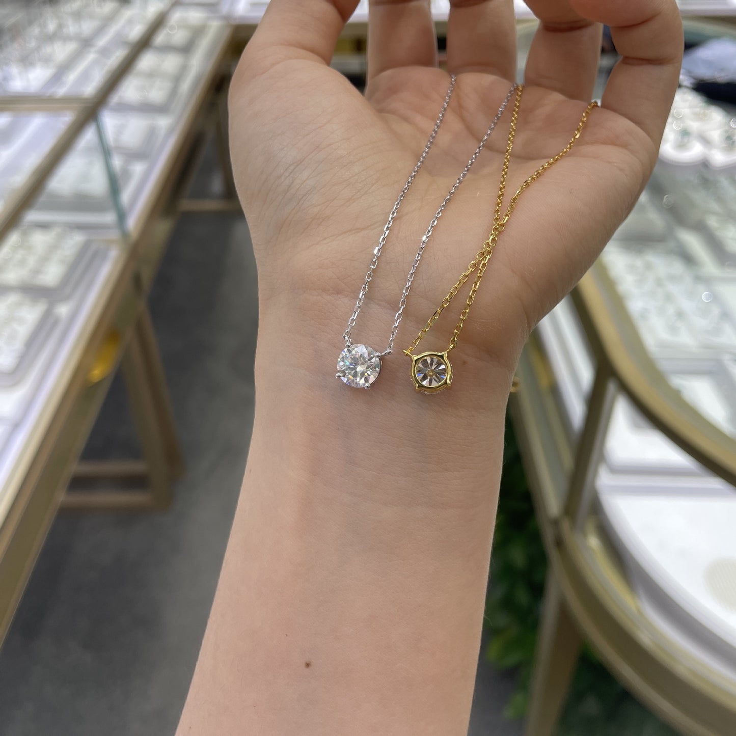 Round Moissanite Pendant Necklace, 4-Prong Solitaire, 18K Gold Plated S925 Silver product image