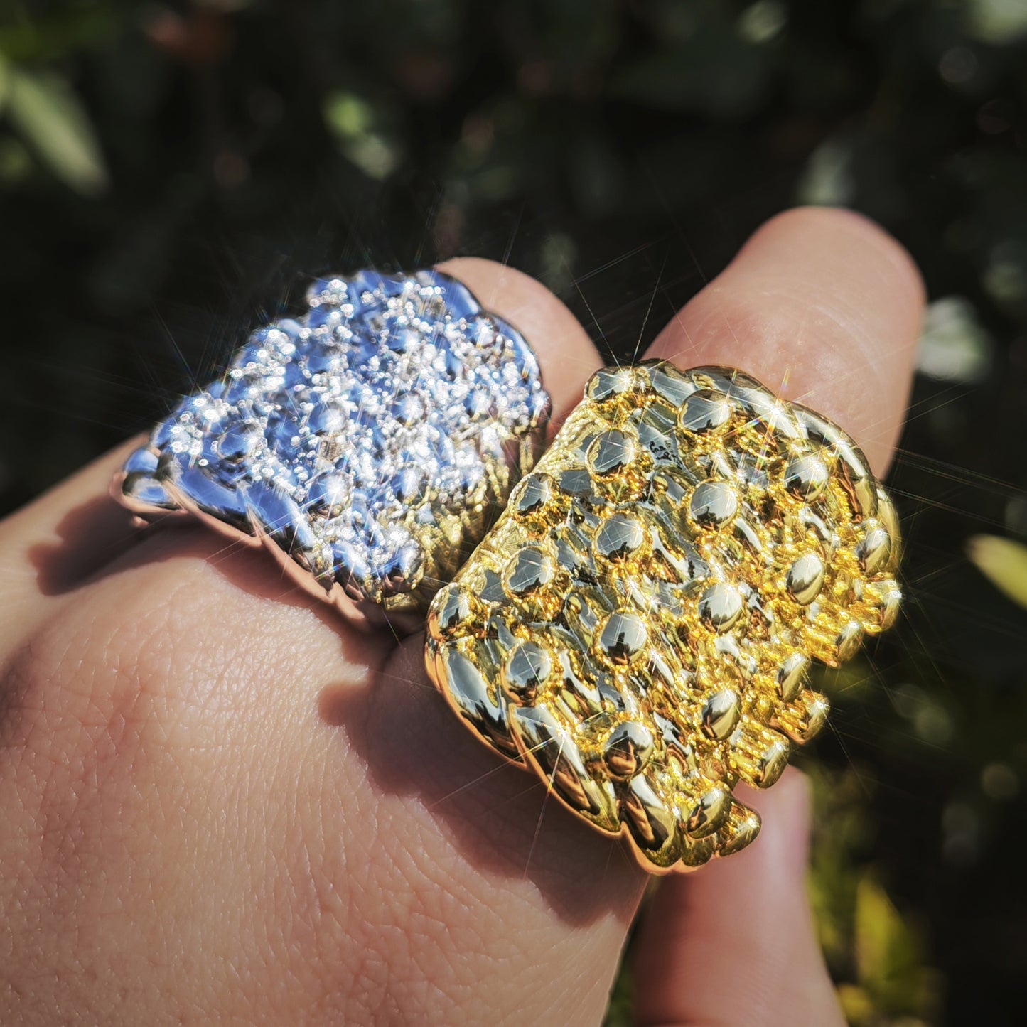 Square Studded Hip Hop Statement Ring for Men and Women