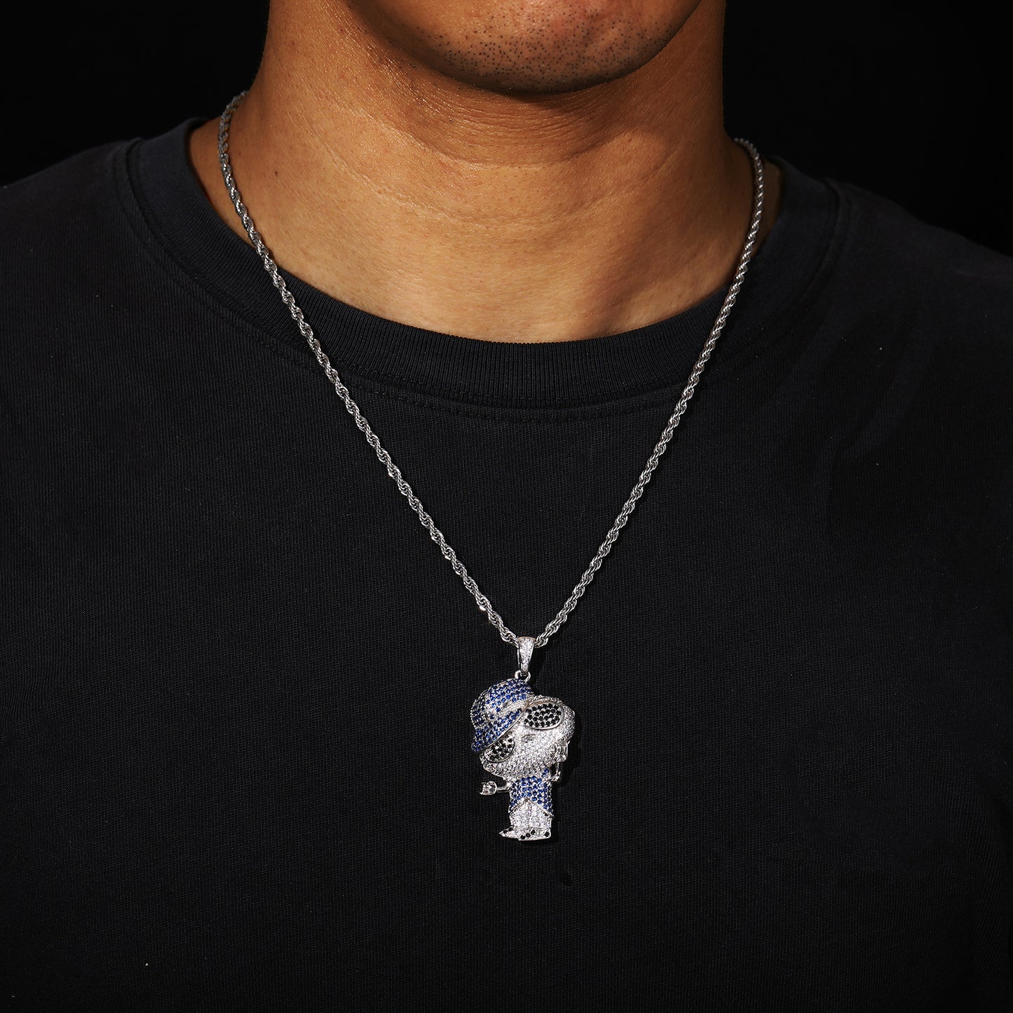 Iced Out Cartoon Boy Pendant Necklace with Rope Chain - Hip Hop Cubic Zirconia Statement Chain for Men & Unisex product image