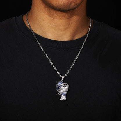 Iced Out Cartoon Boy Pendant Necklace with Rope Chain - Hip Hop Cubic Zirconia Statement Chain for Men & Unisex