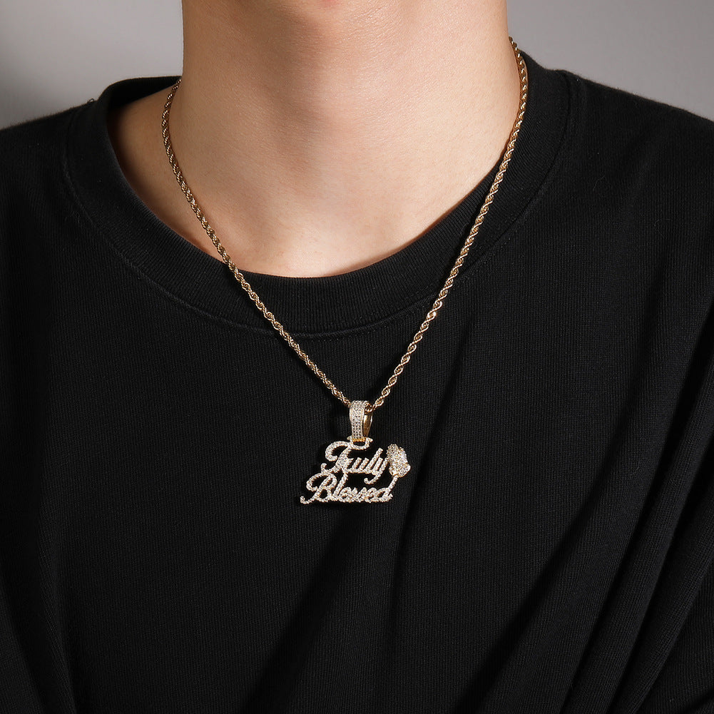 Iced Out English Letter Pendant Necklace with Cuban Twist Chain - Gold Plated or Silver Plated Cubic Zirconia Statement Necklace