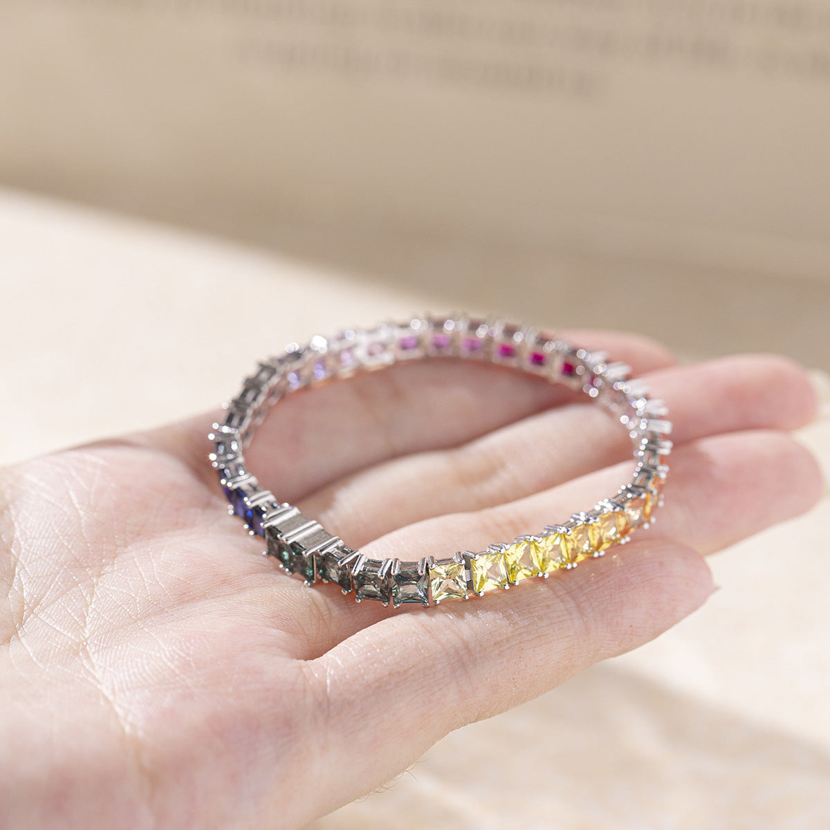 Rainbow Square Tennis Bracelet for Women, Colorful Bracelet product image