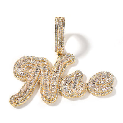 Personalized Bubble Letter Pendant Necklace with Cubic Zirconia Iced Initial Chain for Women