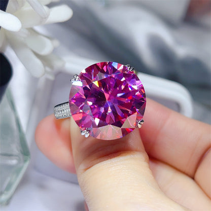 Pink Moissanite Halo Ring for Women, Oversized Geometric Statement Engagement Ring