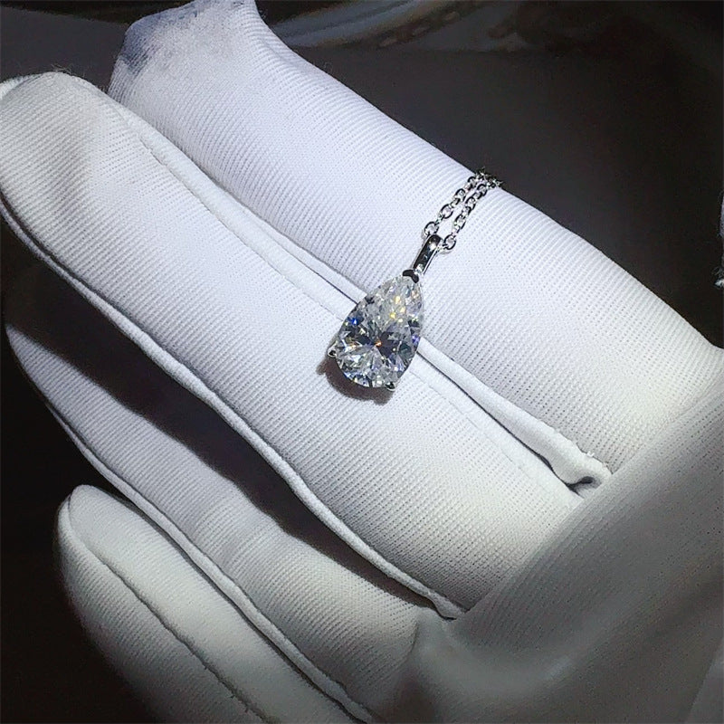 Teardrop Moissanite Pendant Necklace for Women, White Tone Clavicle Chain, 3 Carat Pear Drop Necklace product image