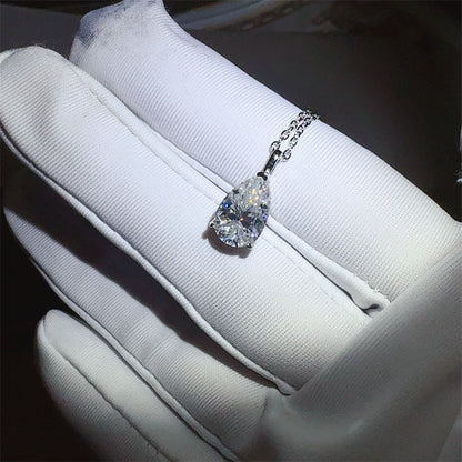 Teardrop Moissanite Pendant Necklace for Women, White Tone Clavicle Chain, 3 Carat Pear Drop Necklace