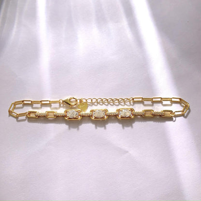 S925 Moissanite Link Bracelet, Oval Stone Tennis Bracelet, Adjustable 15+3cm, White
