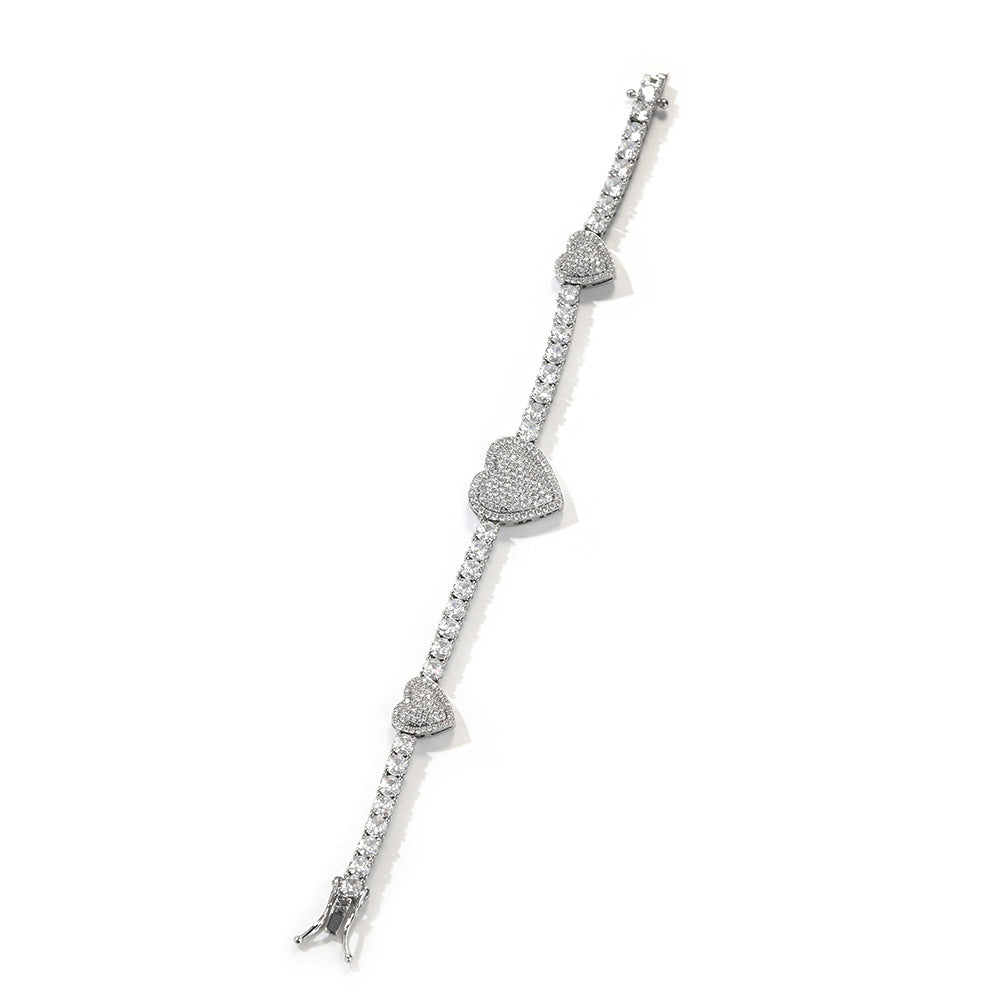 Heart Tennis Chain Bracelet for Women & Men – Gold, Silver & Rose Gold Cubic Zirconia Statement Bracelet