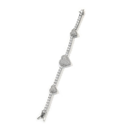 Heart Tennis Chain Bracelet for Women & Men – Gold, Silver & Rose Gold Cubic Zirconia Statement Bracelet