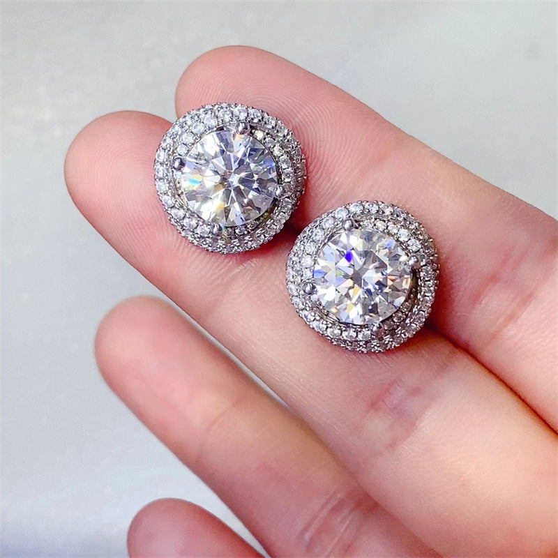 6 Carat White Moissanite Halo Stud Earrings for Women in Silver product image