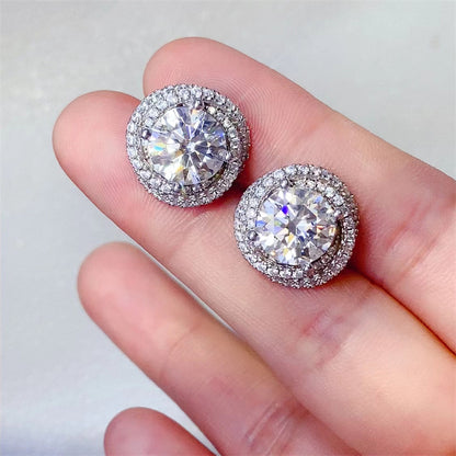 6 Carat White Moissanite Halo Stud Earrings for Women in Silver