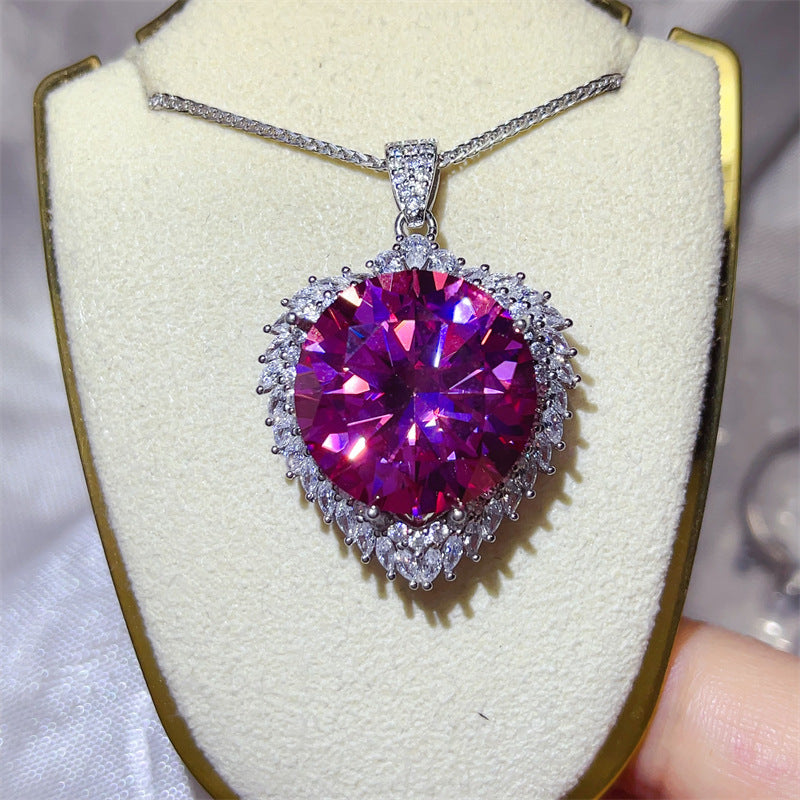 20 Carat Round Moissanite Halo Pendant Necklace, Large Color Stone Statement Necklace product image