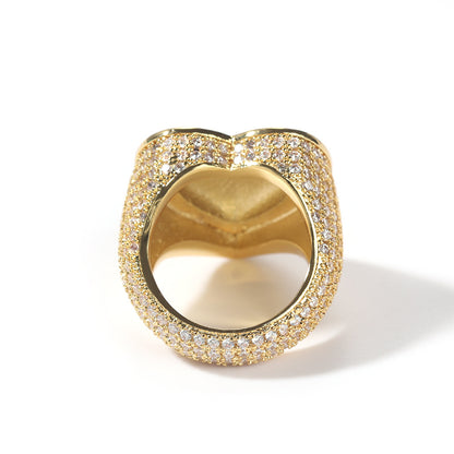 Unisex Heart Cubic Zirconia Statement Ring in Gold or Silver Tone