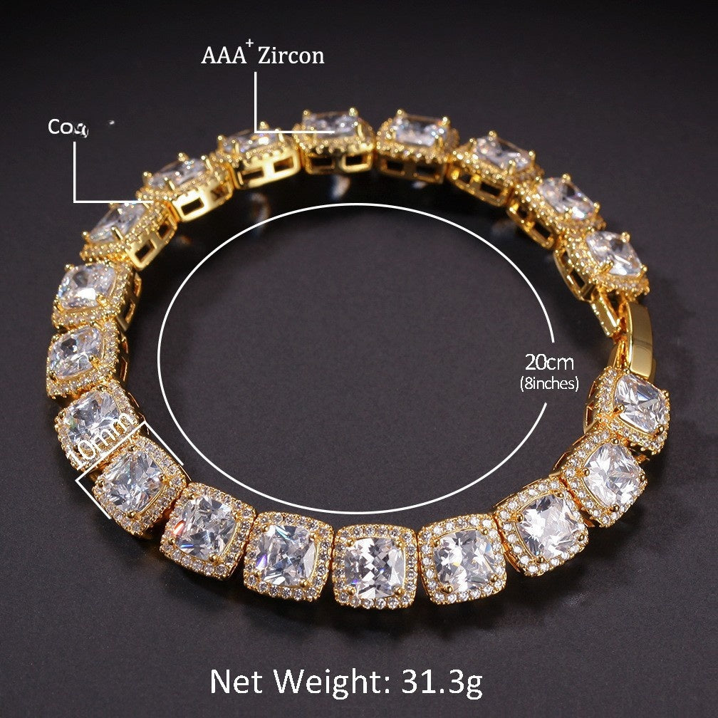 Unisex Iced-Out Square Crystal Link Bracelet in Gold & Silver Tone product image