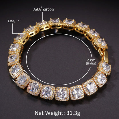 Unisex Iced-Out Square Crystal Link Bracelet in Gold & Silver Tone