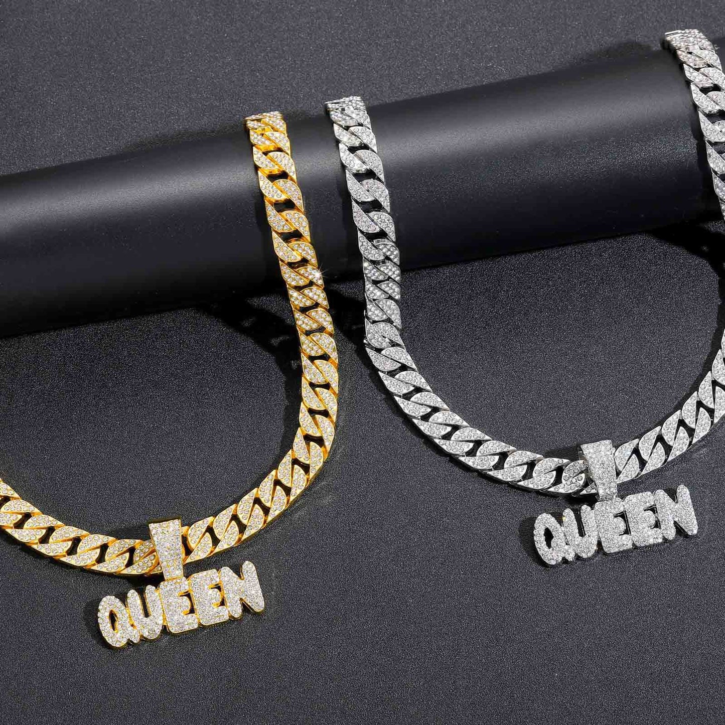 Hip Hop Letter Cuban Link Alloy Pendant Necklace for Men and Women