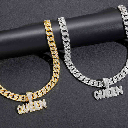Hip Hop Letter Cuban Link Alloy Pendant Necklace for Men and Women